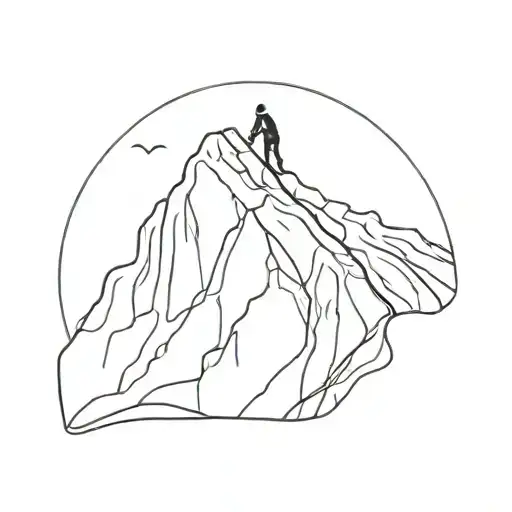 A minimalist tattoo of a person rock climbing up a mountain peak tattoo design idea