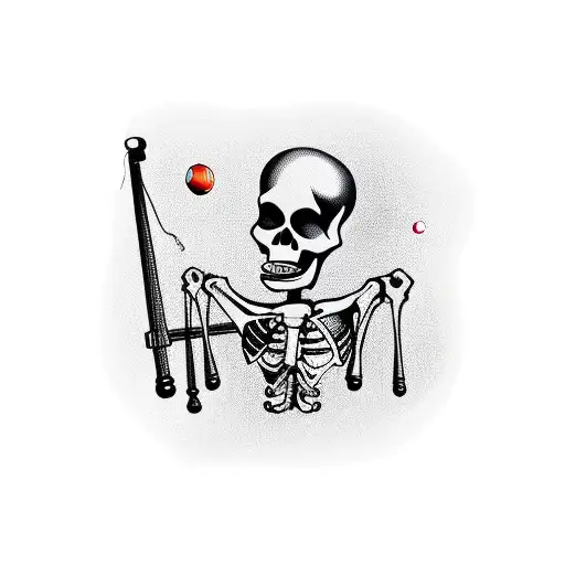 old school gangster skeleton playing pool in a pool hall in hell tattoo design idea