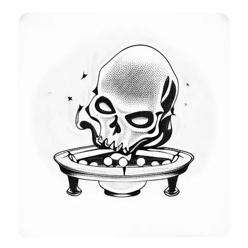 old school gangster skeleton playing pool in a pool hall in hell tattoo design idea