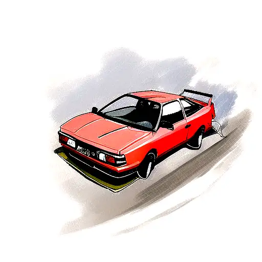 an AE86 car on fire tattoo design idea