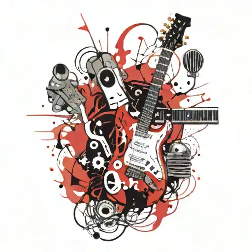 guitar and microphone tattoo design idea