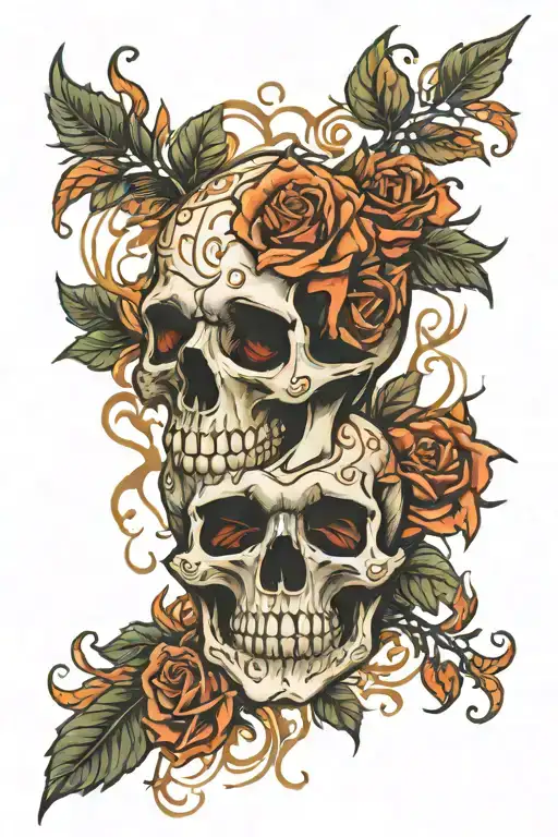 roses fire skull tattoo design idea
