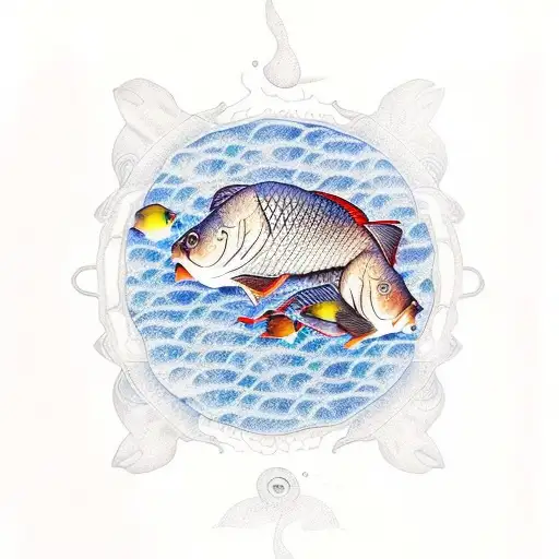 carp that swims against the flow and  blue lotus and  tattoo design idea