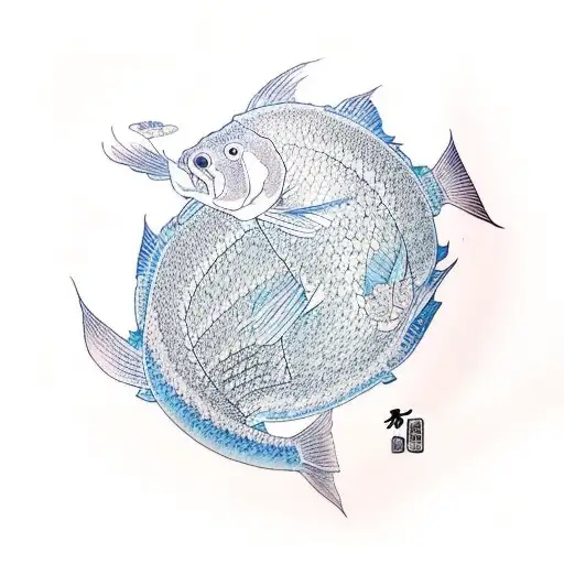 carp that swims against the flow and  blue lotus and  tattoo design idea