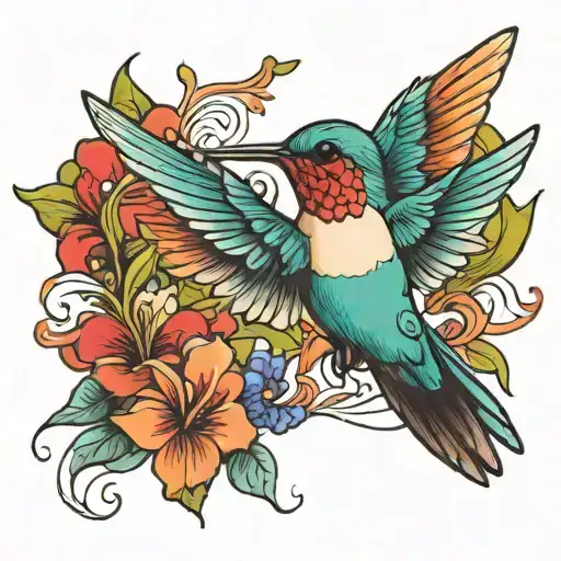 hummingbird hovering tattoo design idea