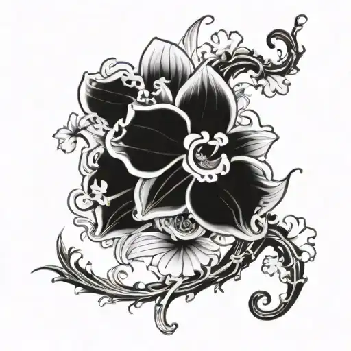 black orchid sleeve tattoo design idea