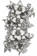 black orchid sleeve featuring a collage tattoo design idea