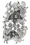 black orchid sleeve featuring a collage tattoo design idea