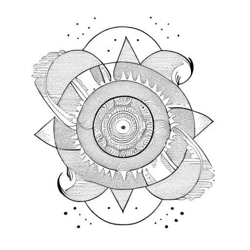 waves, sun surfboard tattoo design idea