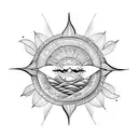 waves, sun surfboard tattoo design idea