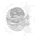 waves, sun surfboard tattoo design idea