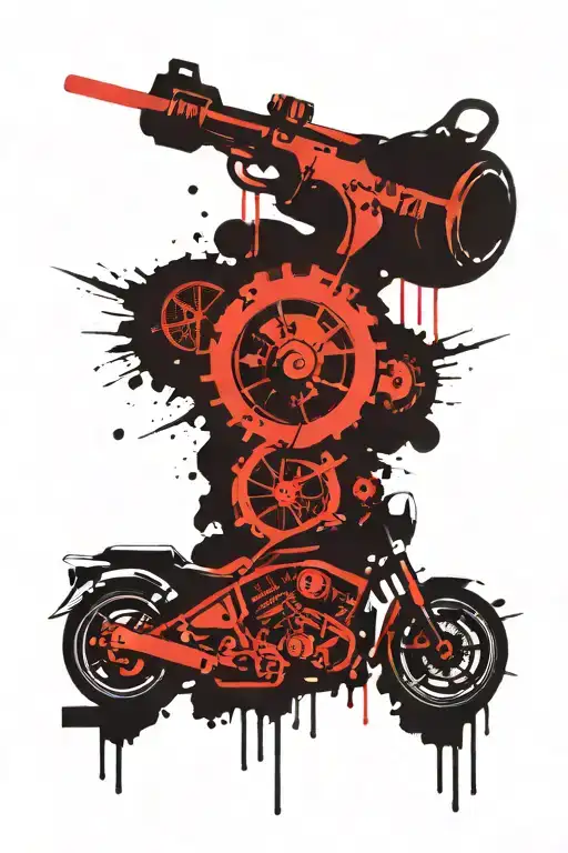 motorcycle and gun handcuffs justice turkishness tattoo design idea