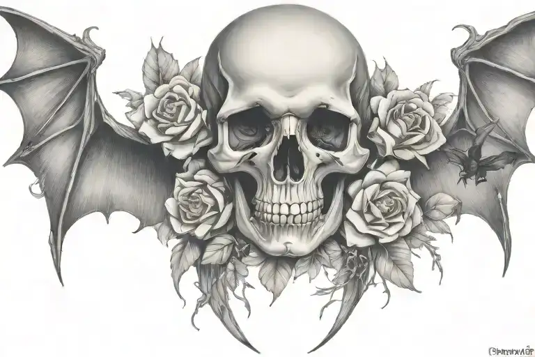 skull, bats, florals chest tattoo tattoo design idea