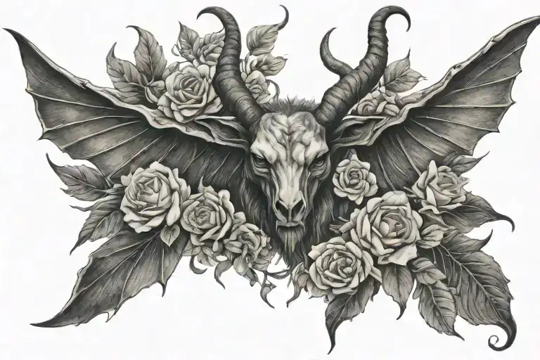 baphomet   , bats, florals chest tattoo  tattoo design idea