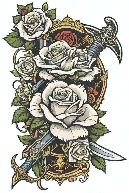 putting down the roses picking up the sword  tattoo design idea