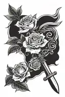 putting down the roses picking up the sword going tattoo design idea