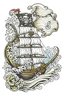 Blackbeard pirate flag ocean wave merging tattoo design idea