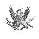 A surrealistic blackwork tattoo of a smoking joint transforming into a lifted truck tattoo design idea