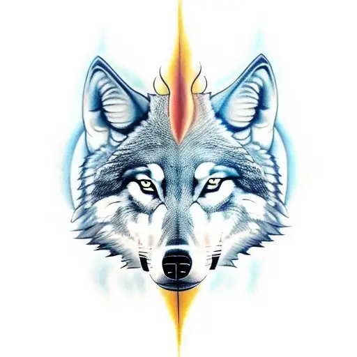 A surreal tattoo of a wolf standing at the crossroads between heaven and hell, symbolizing the duality of nature and the inner conflicts of the soul tattoo design idea