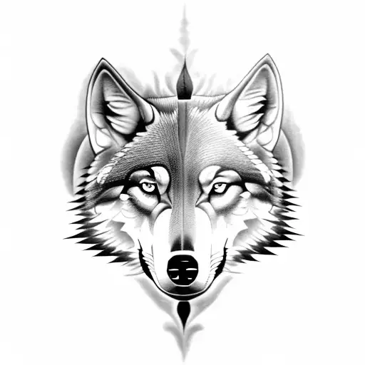 A surreal tattoo of a wolf standing at the crossroads between heaven and hell, symbolizing the duality of nature and the inner conflicts of the soul tattoo design idea