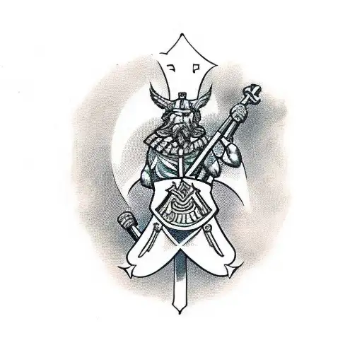 A fierce Germanic warrior wielding a battle axe tattoo design idea
