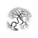 a delicate snake transforms to twisted tree branches tattoo design idea