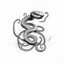 a delicate snake transforms to twisted tree branches tattoo design idea