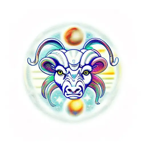 Aries ram with constilation  around stars planets  tattoo design idea
