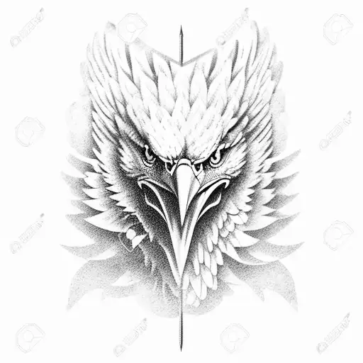 eagle fighting a snake and sword cutting their heads off tattoo design idea