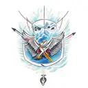 eagle fighting a snake and sword cutting their heads off tattoo design idea