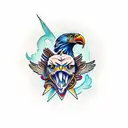 eagle fighting a snake and sword cutting their heads off tattoo design idea