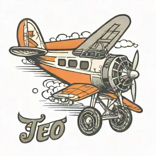vintage airplane with JJ name  tattoo design idea