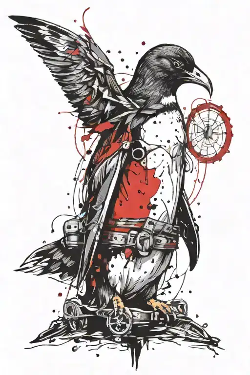a angry penguin and an elf and a fairy tattoo design idea