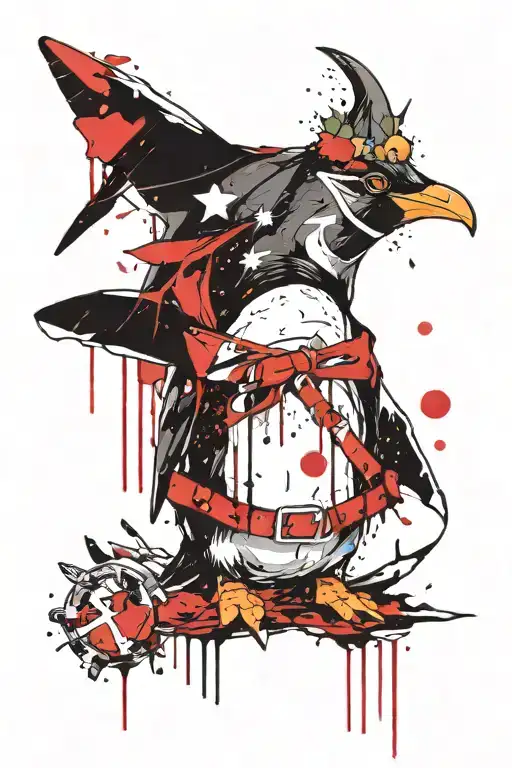 a angry penguin with an elf and a fairy tattoo design idea