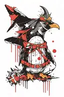 a angry penguin with an elf and a fairy tattoo design idea