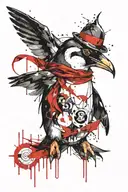 a angry penguin with an elf and a fairy tattoo design idea