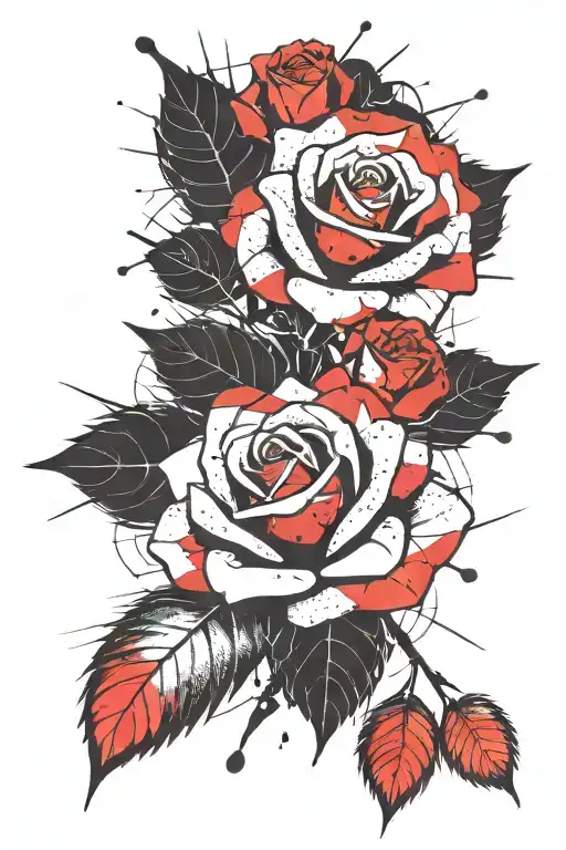 rose trash polka style tattoo design idea