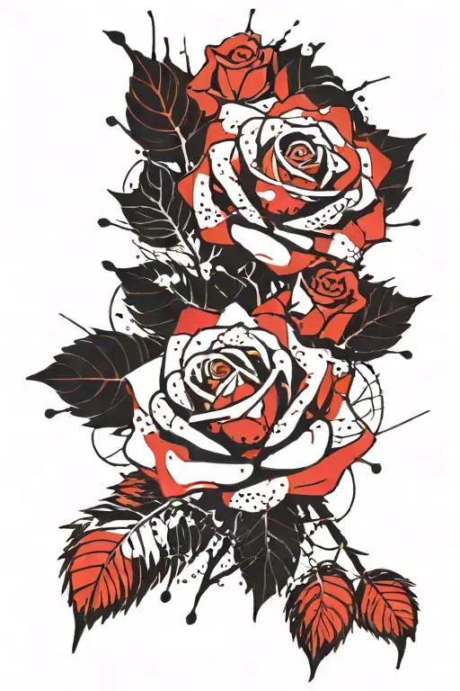 roses  trash polka style tattoo design idea