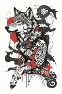 feminine wolf trash polka style tattoo design idea