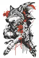 feminine wolf trash polka style tattoo design idea