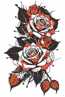 roses  trash polka style tattoo design idea
