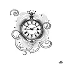 clock with scrolls tattoo design idea