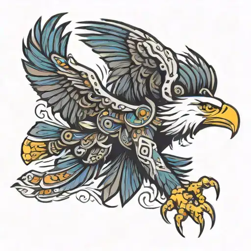tribal eagle flying over an eagle warrior tattoo design idea