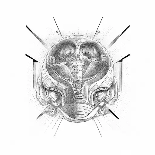 measurement tool disguised as a laser safety sign, with markers every inch and centimeter tattoo design idea