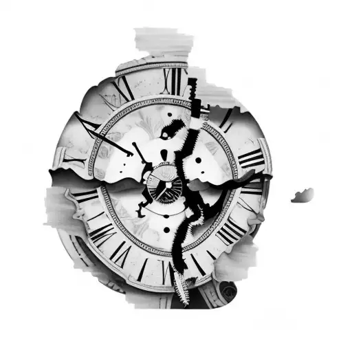  ribbon coming out of a broken clock that symbolizes that God is either within time or of time  tattoo design idea