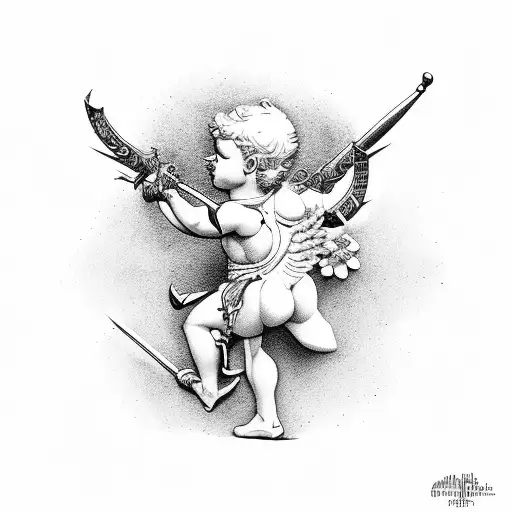 cupid with Ak  tattoo design idea