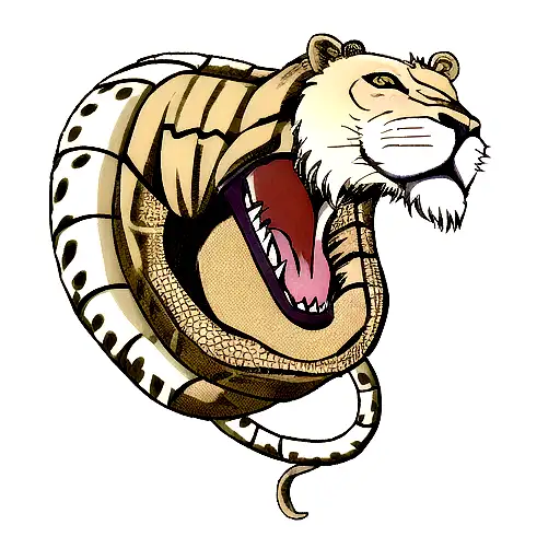 lion with snake on neck tattoo design idea