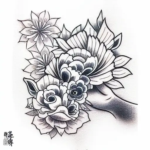 anime, flowers,hand, colours,mask tattoo design idea