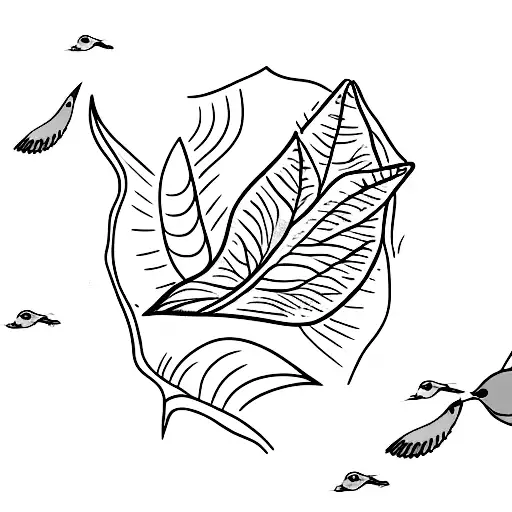 A leaf flying past a seagull who looks shocked with the caption "I'm a lead in the wind, watch how I soar" tattoo design idea