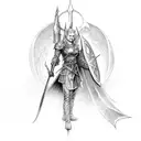 Eowyn slaying the Witch King in the style of frank frazetta   tattoo design idea